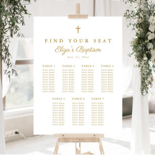 Elegant Gold Cross Baptism Seating Chart Foam Board