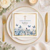 Elegant Gold Cross Blue Floral Baptism