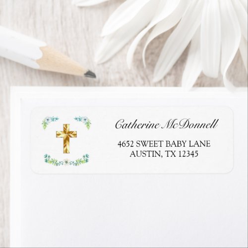 Elegant Gold Cross Boy Baptism Return Address Label
