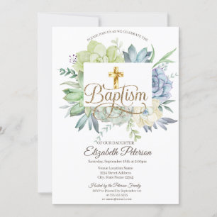 Elegant Gold Cross Cactus Succulents Polka Dots Invitation