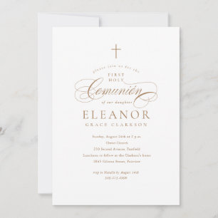 Elegant Gold Cross Calligraphy First Comunión Invitation