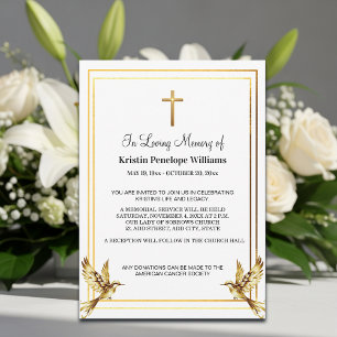 Elegant Gold Cross Celebration Of Life Funeral Invitation