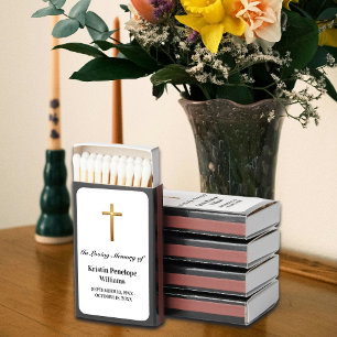Elegant Gold Cross Celebration Of Life Funeral Matchboxes