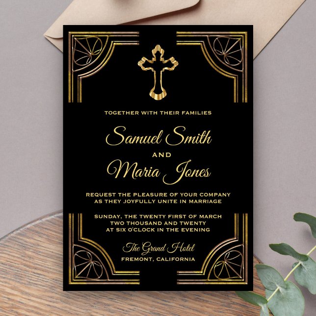 Elegant Gold Cross Christian Wedding Invitation (Creator Uploaded)