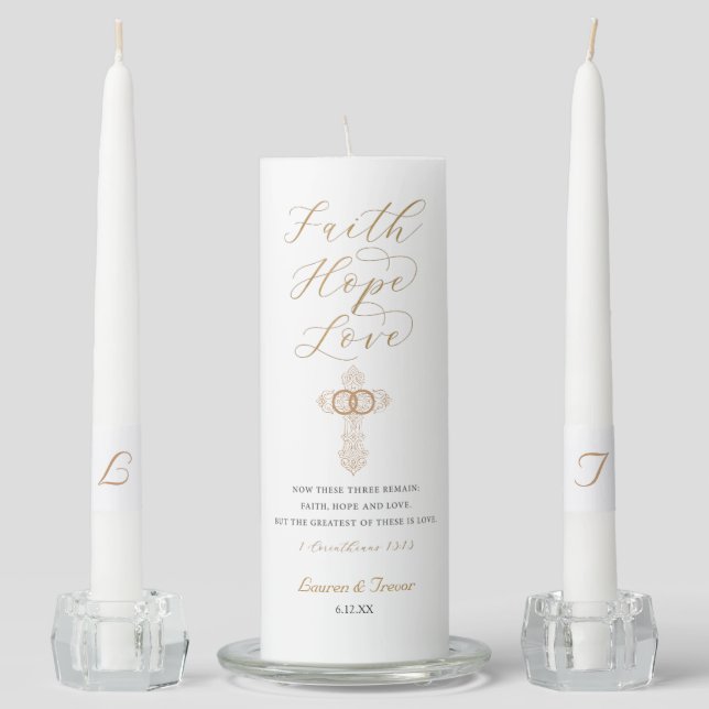 Elegant Gold Cross Christian Wedding Unity Candle (Front)