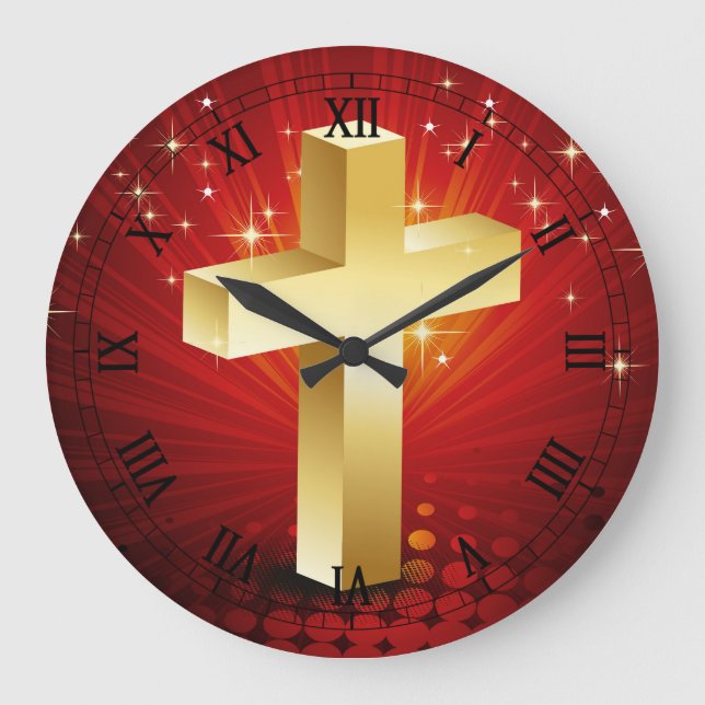 Elegant Gold Cross Christmas Wall Clock (Front)