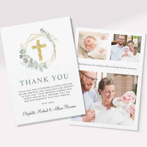 Elegant  Gold Cross Eucalyptus Photo Baptism