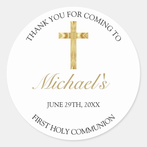 Elegant Gold Cross First Holy Communion Thank You Classic Round Sticker