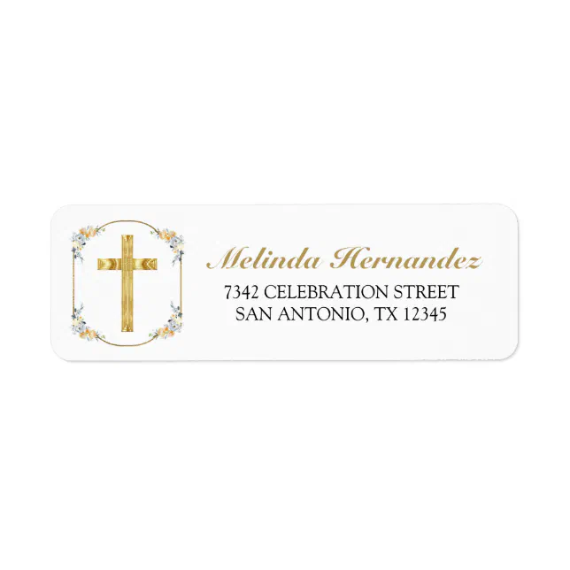 Elegant Gold Cross Floral 1st Holy Communion Label | Zazzle