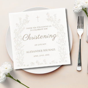 Elegant Gold Cross Floral Christening Baptism Napkins