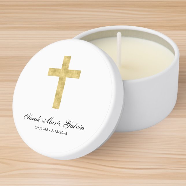Elegant Gold Cross Funeral Memorial Mini Candle Favors (Creator Uploaded)