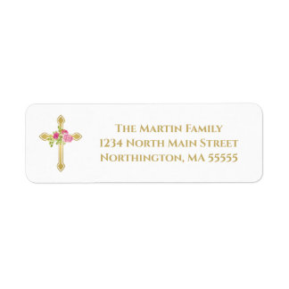 Elegant Gold Cross Gold Typography Return Address Label