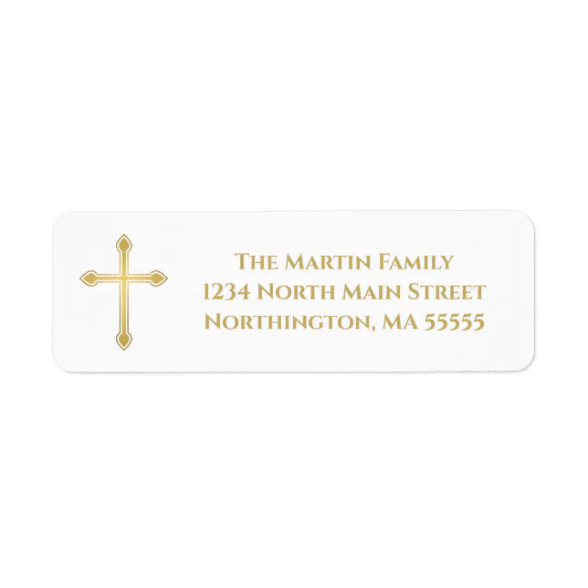 Elegant Gold Cross Gold Typography Return Address Label | Zazzle
