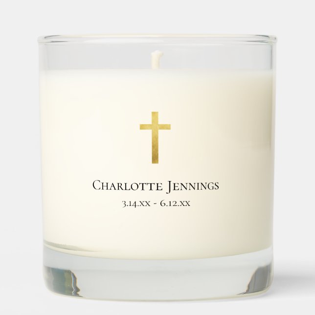 Elegant Gold Cross In Memory Funeral Scented Candle (Front)