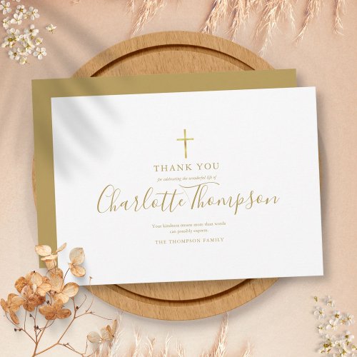 Elegant Gold Cross Memorial Funeral Simple Thank You Card