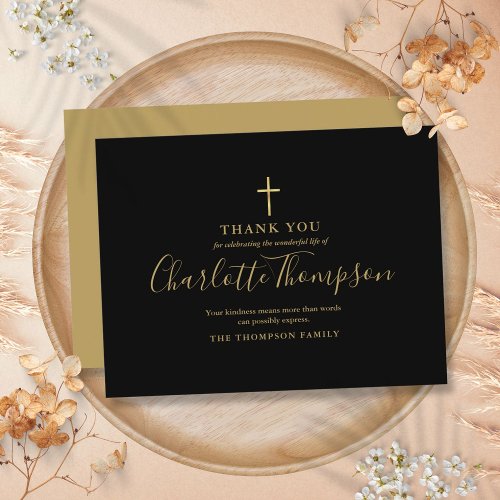 Elegant Gold Cross Memorial Funeral Thank You Card