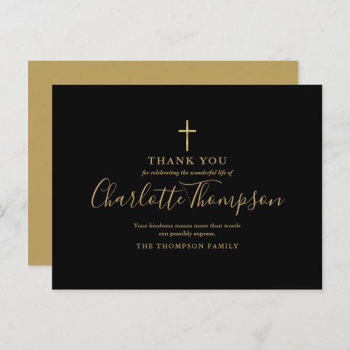 Elegant Gold Cross Memorial Funeral Thank You Postcard