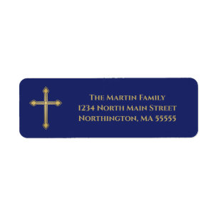 Elegant Gold Cross Navy Blue Return Address Label