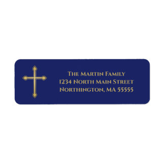 Elegant Gold Cross Navy Blue Return Address Label