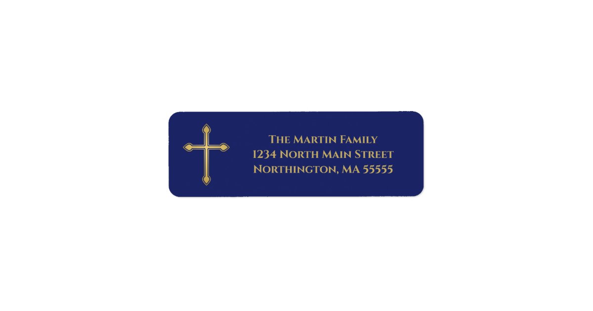 Elegant Gold Cross Navy Blue Return Address Label | Zazzle