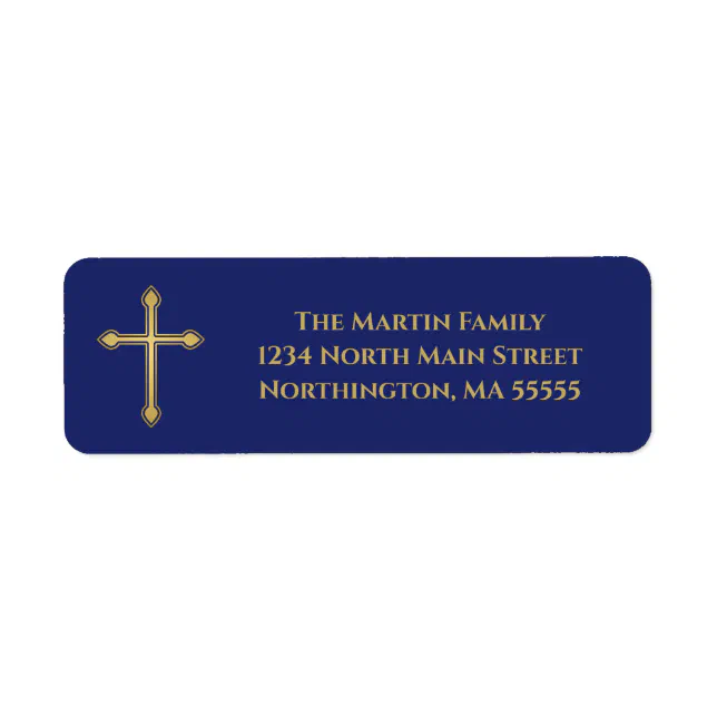 Elegant Gold Cross Navy Blue Return Address Label | Zazzle