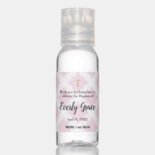 Elegant Gold cross Pink Baby Girl Baptism favor Hand Sanitizer