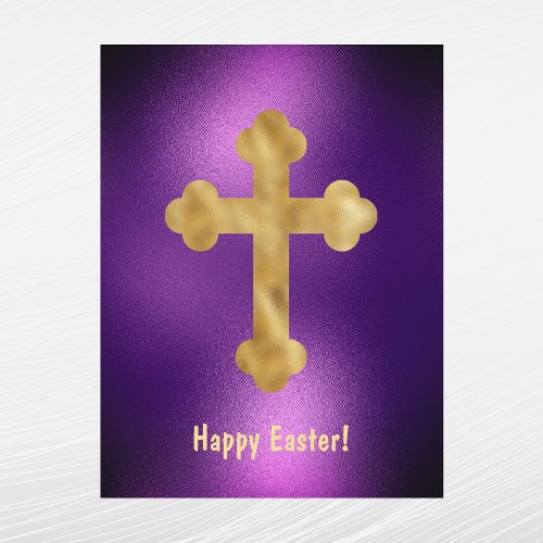 Elegant Gold Cross Purple Easter Holiday Postcard