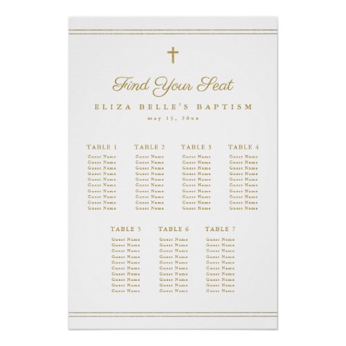 Elegant Gold Cross Religious Baptism Seating Chart