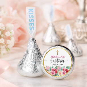 Elegant Gold Cross Roses Floral Baptism Hershey®'s Kisses®
