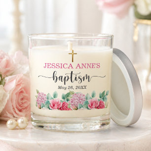 Elegant Gold Cross Roses Floral Baptism Scented Candle