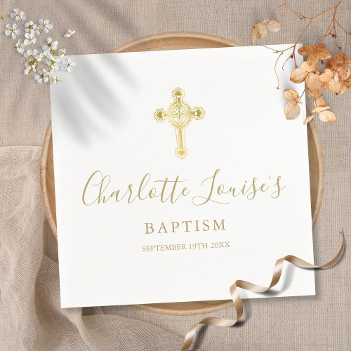Elegant Gold Cross Signature Baptism Christening N Napkins