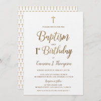 Elegant Gold Cross Simple Baptism and 1st birthday