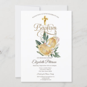 Elegant Gold Cross Watercolor Lemons Botanical Invitation