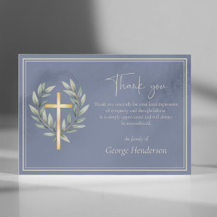 Elegant Gold Cross with Leaves Funeral Thank You Card