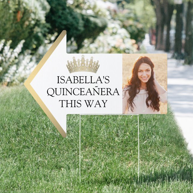 Elegant Gold Crown Quinceañera Photo Birthday Yard Sign (Creator Uploaded)