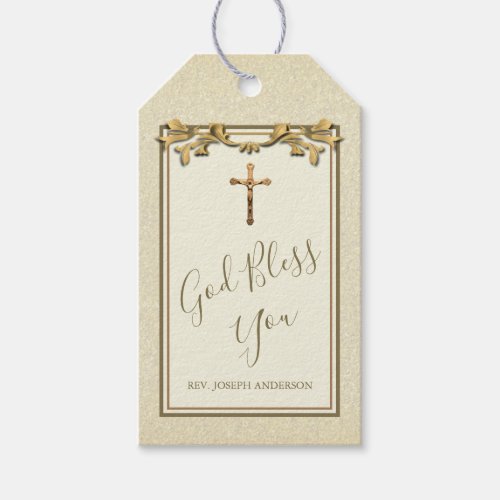 Elegant Gold Crucifix Priest Religious Gift Tags
