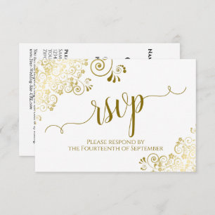 Elegant Gold Curls & Calligraphy Wedding QR Code RSVP Card