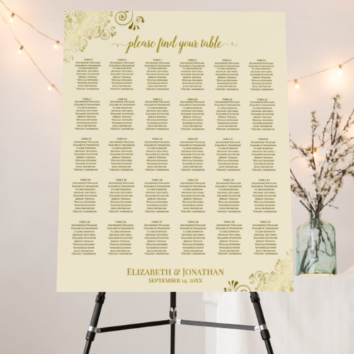 Elegant Gold Curls on Cream 30 Table Seating Chart Foam Board