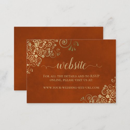 Elegant Gold Curls on Rust Orange Wedding Website Enclosure Card