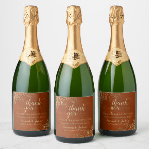 Elegant Gold Curls Rust Orange Wedding Thank You Sparkling Wine Label
