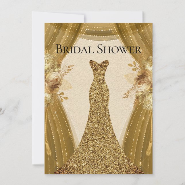 Elegant Gold Curtains Dress Bridal Shower Invitation (Front)