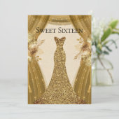 Elegant Gold Curtains Dress Sweet 16 Invitation (Standing Front)