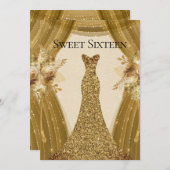 Elegant Gold Curtains Dress Sweet 16 Invitation (Front/Back)