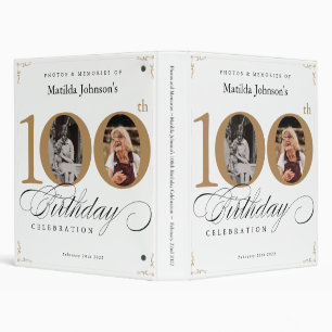 Elegant Gold Custom 100th Birthday Photo Album 3 Ring Binder