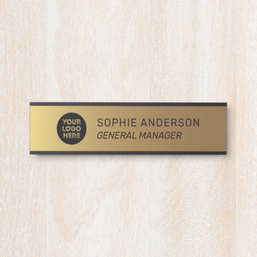 Elegant Gold Custom Logo Name Job Title Door Sign