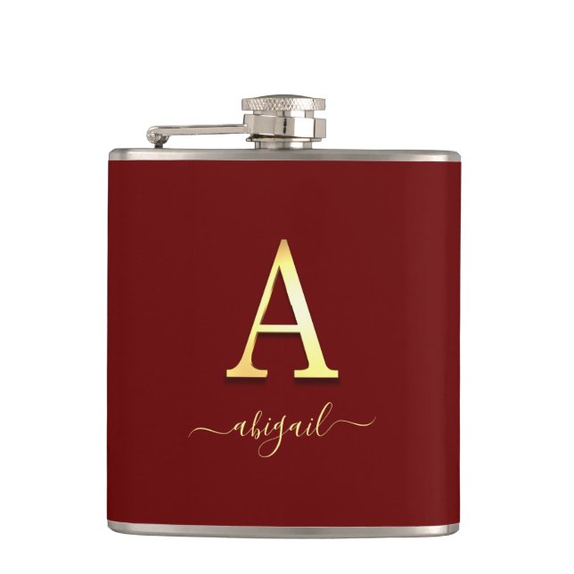 Elegant Gold Custom Monogram A Name Flask (Front)
