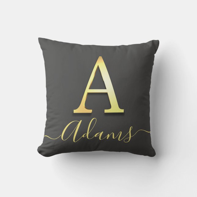 Elegant Gold Custom Monogram A Name Throw Pillow (Front)