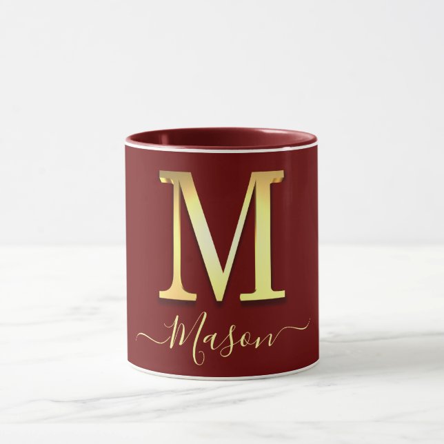 Elegant Gold Custom Monogram M Name Mug (Center)