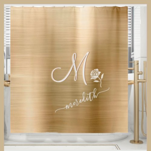 Elegant Gold Custom Monogram Name Flower  Shower Curtain