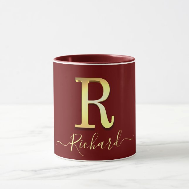 Elegant Gold Custom Monogram R Name Mug (Center)